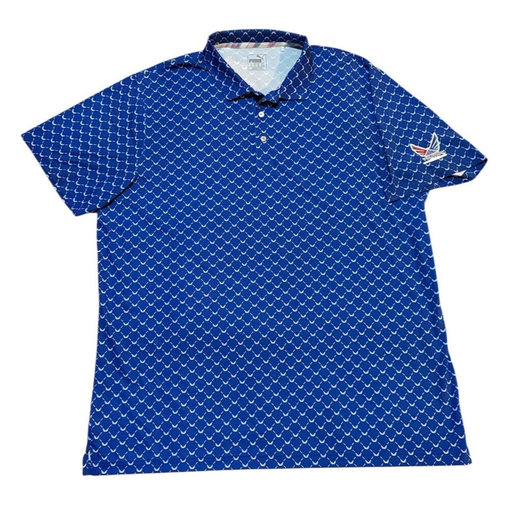 Puma x Volition Polo Shirt Mens 2XL Blue All Over Print Performance Golf Stretch